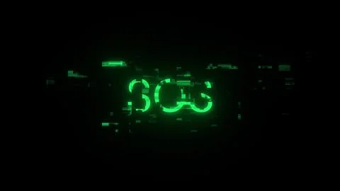 3D rendering SOS text with screen effects of technological glitches Foto stock