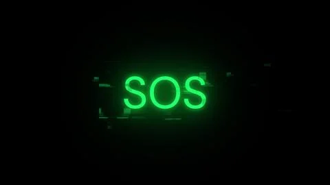 3D rendering SOS text with screen effects of technological glitches 스톡 사진