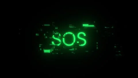 3D rendering SOS text with screen effects of technological glitches 스톡 사진