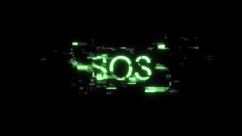 3D rendering SOS text with screen effects of technological glitches Foto stock