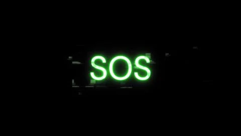 3D rendering SOS text with screen effects of technological glitches 스톡 사진