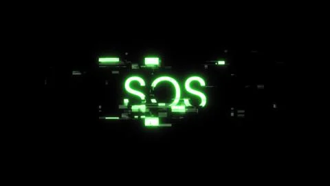 3D rendering SOS text with screen effects of technological glitches Stock-Fotos