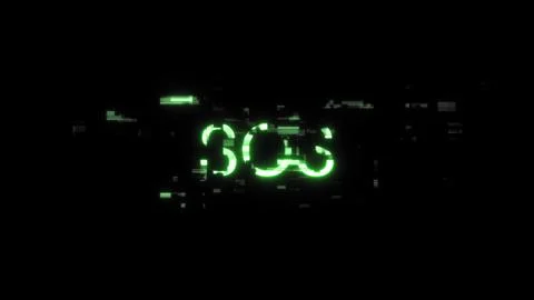 3D rendering SOS text with screen effects of technological glitches Foto stock