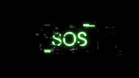 3D rendering SOS text with screen effects of technological glitches Stock-Fotos