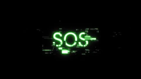 3D rendering SOS text with screen effects of technological glitches Stock Photos