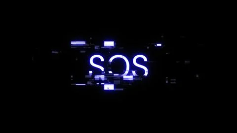3D rendering SOS text with screen effects of technological glitches Foto stock