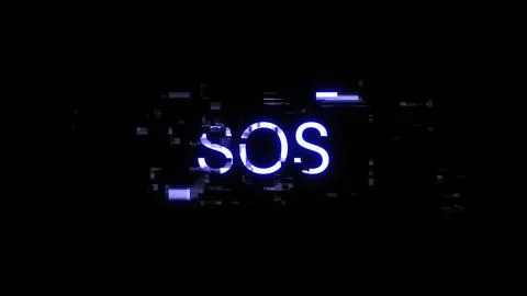 3D rendering SOS text with screen effects of technological glitches 스톡 사진