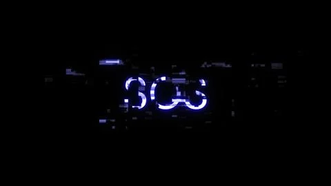 3D rendering SOS text with screen effects of technological glitches Foto stock