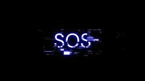 3D rendering SOS text with screen effects of technological glitches 스톡 사진