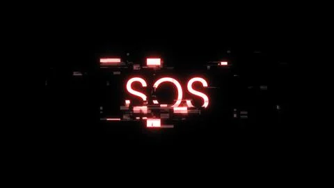 3D rendering SOS text with screen effects of technological glitches 스톡 사진