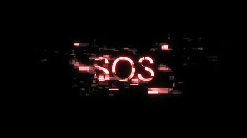 3D rendering SOS text with screen effects of technological glitches Stock Photos