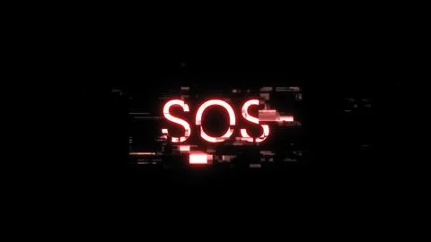 3D rendering SOS text with screen effects of technological glitches Stock Photos