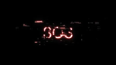 3D rendering SOS text with screen effects of technological glitches Stock Photos