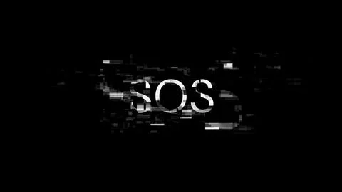 3D rendering SOS text with screen effects of technological glitches Stock Photos