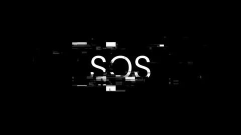 3D rendering SOS text with screen effects of technological glitches 스톡 사진