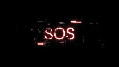 3D rendering SOS text with screen effects of technological glitches Foto stock