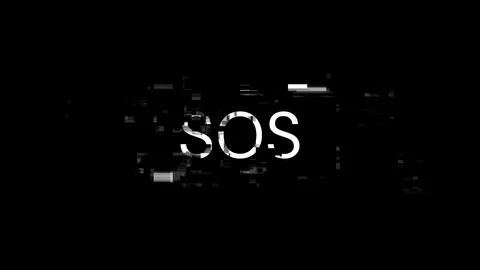 3D rendering SOS text with screen effects of technological glitches Stock Photos