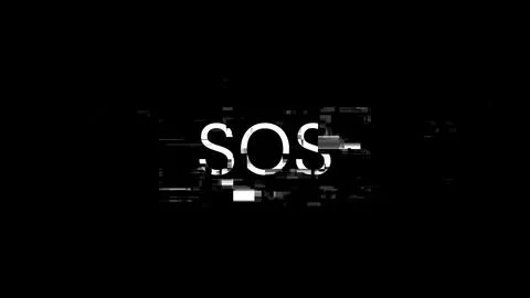 3D rendering SOS text with screen effects of technological glitches Foto stock