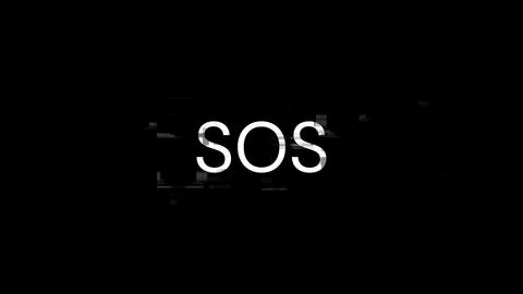 3D rendering SOS text with screen effects of technological glitches Foto stock