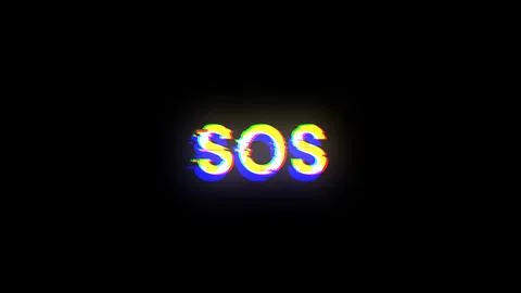 3D rendering SOS text with screen effects of technological glitches Foto stock
