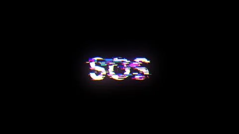 3D rendering SOS text with screen effects of technological glitches 스톡 사진