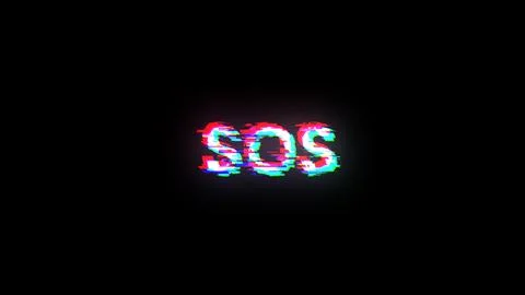 3D rendering SOS text with screen effects of technological glitches Stock Photos