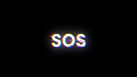 3D rendering SOS text with screen effects of technological glitches Foto stock