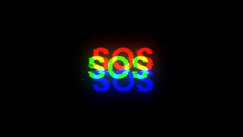3D rendering SOS text with screen effects of technological glitches Stock Photos