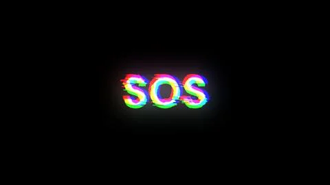 3D rendering SOS text with screen effects of technological glitches Foto stock