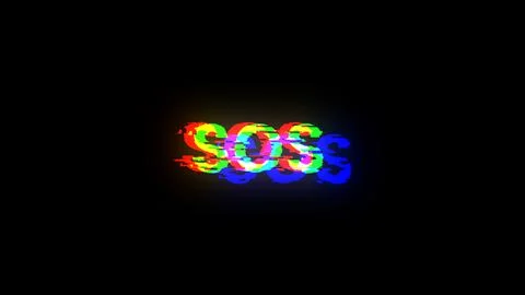 3D rendering SOS text with screen effects of technological glitches 스톡 사진