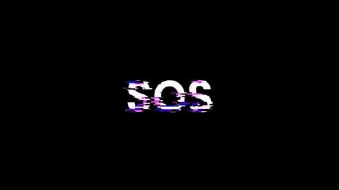3D rendering SOS text with screen effects of technological glitches Stock Photos