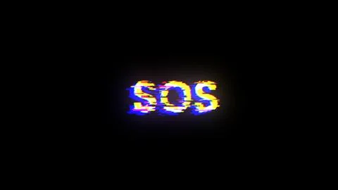 3D rendering SOS text with screen effects of technological glitches Stock Photos