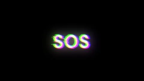 3D rendering SOS text with screen effects of technological glitches Stock Photos