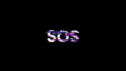 3D rendering SOS text with screen effects of technological glitches Stock Photos