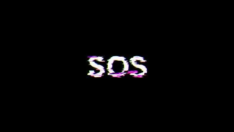 3D rendering SOS text with screen effects of technological glitches 写真素材