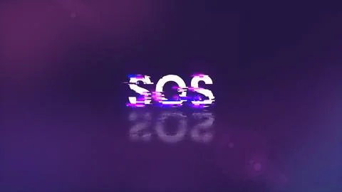 3D rendering SOS text with screen effects of technological glitches 스톡 사진