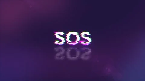 3D rendering SOS text with screen effects of technological glitches 스톡 사진