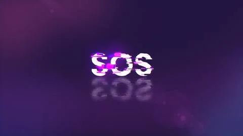 3D rendering SOS text with screen effects of technological glitches Stock Photos
