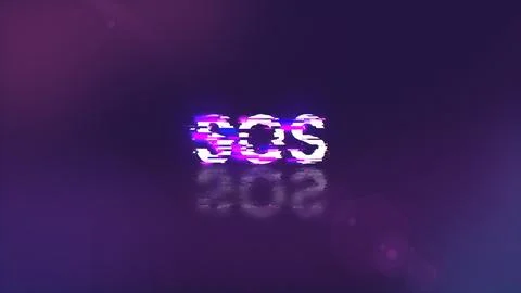 3D rendering SOS text with screen effects of technological glitches Stock Photos