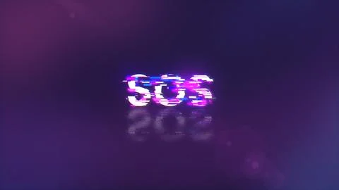 3D rendering SOS text with screen effects of technological glitches 스톡 사진
