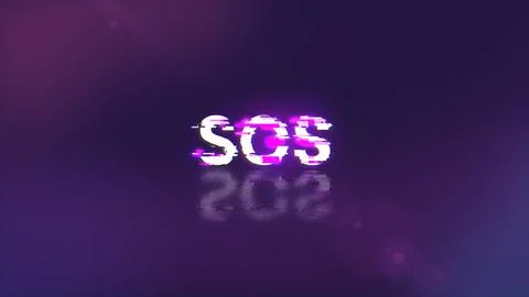 3D rendering SOS text with screen effects of technological glitches 写真素材