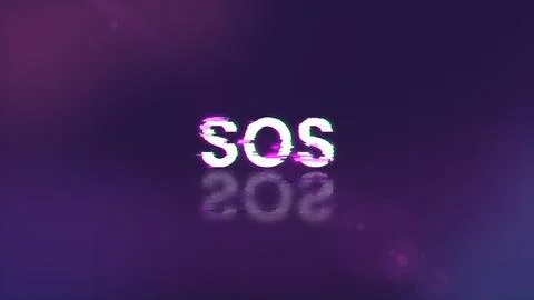 3D rendering SOS text with screen effects of technological glitches Foto stock