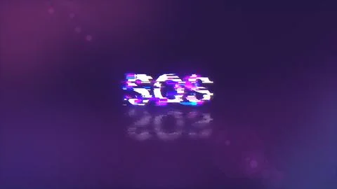 3D rendering SOS text with screen effects of technological glitches 写真素材