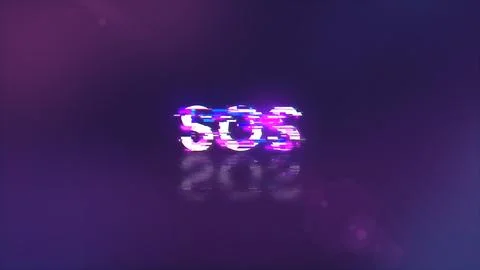 3D rendering SOS text with screen effects of technological glitches Foto stock