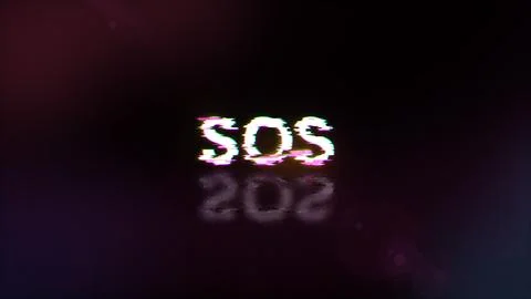 3D rendering SOS text with screen effects of technological glitches Foto stock