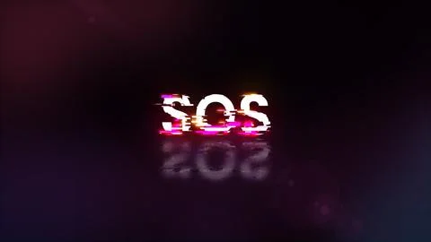 3D rendering SOS text with screen effects of technological glitches 写真素材