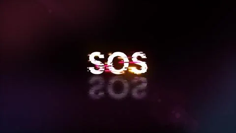 3D rendering SOS text with screen effects of technological glitches Stock Photos