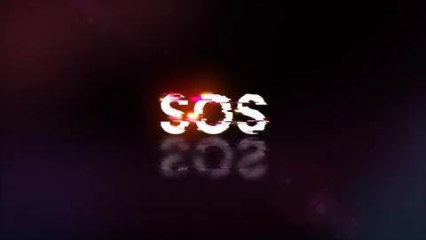 3D rendering SOS text with screen effects of technological glitches 스톡 사진