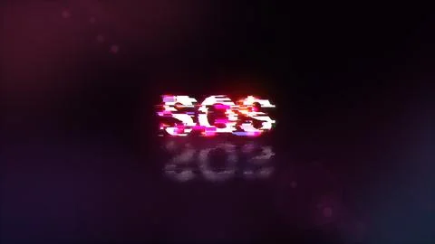 3D rendering SOS text with screen effects of technological glitches Foto stock