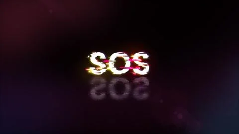 3D rendering SOS text with screen effects of technological glitches Foto stock